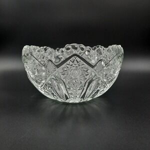 Antique Manganese Pressed Glass Bowl – Early 1900s Starburst w/ Sawtooth Rim
